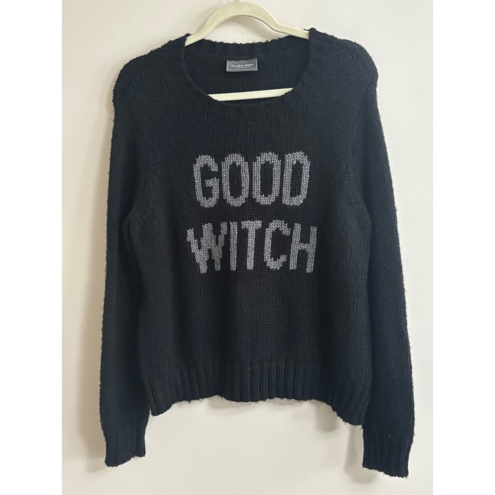 Wooden Ships Good Witch Knit Sweater Black Mohair Blend Pullover Small Goth
